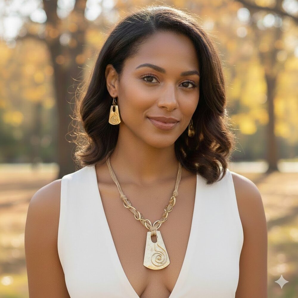 Modern Gold Necklace and Earring Set